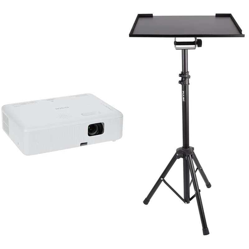 Epson COW01 WXGA 3,000 lumen 3LCD Projector & Pulse PLS00318 Stand for Laptop/Projector