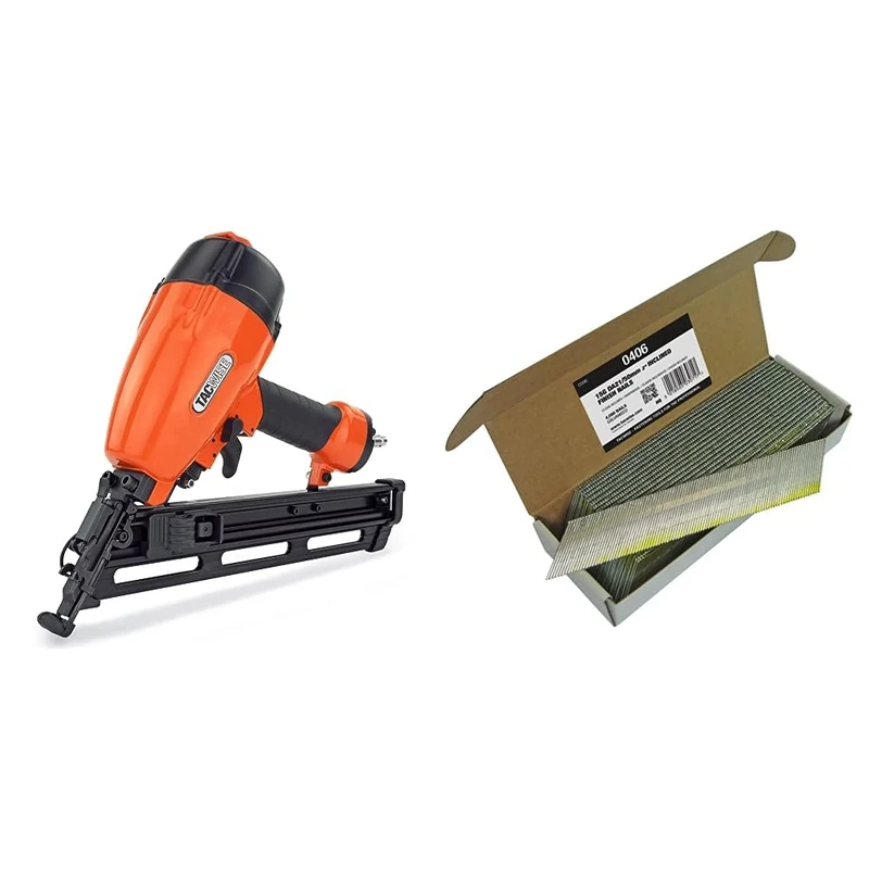 Tacwise GDA64V2 Air Finish Nail Gun, Uses Type 15G 'D' Head / 32-64 mm Angled Nails, Orange & 0406 15g/50mm Inclined Finish Nails, 4000 Pieces