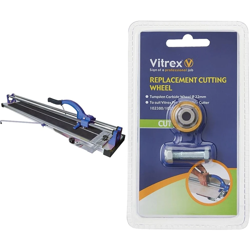 Vitrex 12593 630mm Pro Flat Bed Manual Tile Cutter & 102380/102390 Replacement Wheel for Tile Cutters