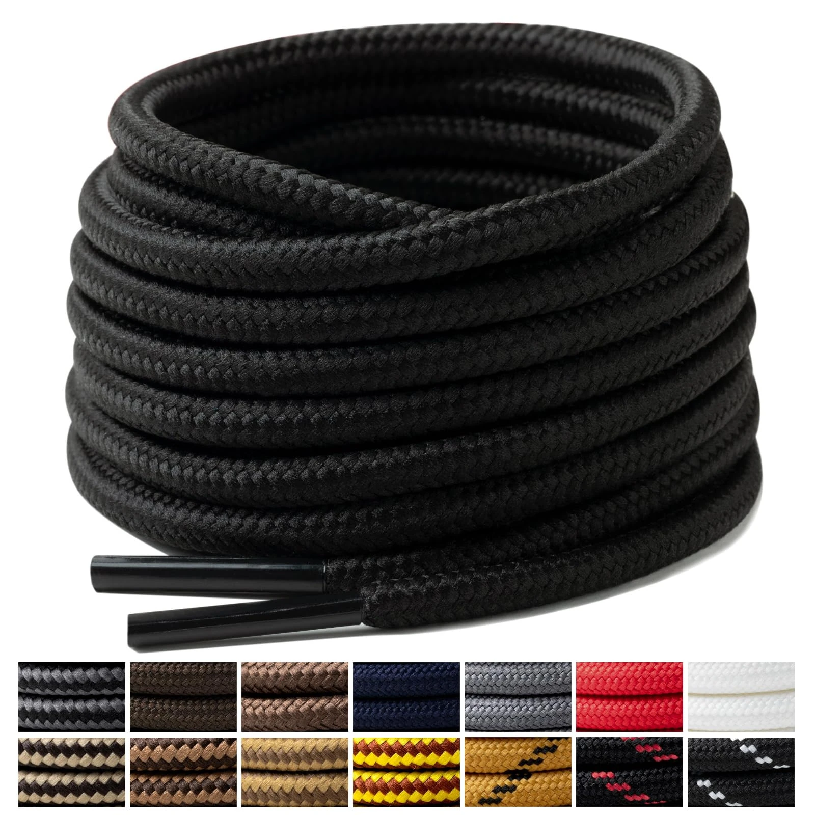 Handshop 2 Pairs Round Boots Shoe laces 4 mm Heavy Duty and Durable Hiking Work Boots Shoe Laces Black 120cm
