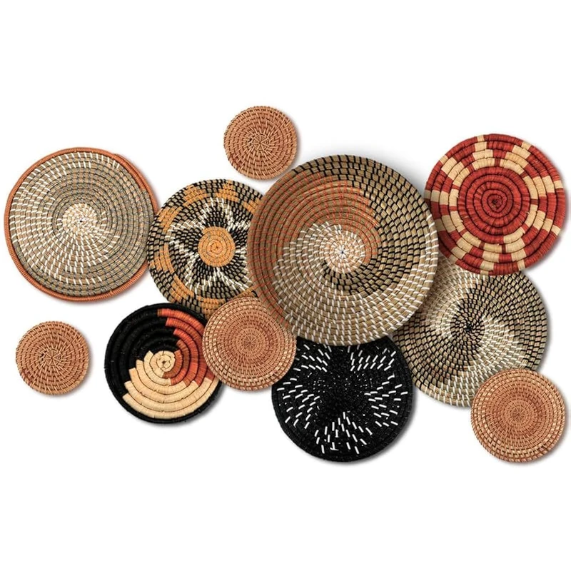 Tatuo 11 Pcs Boho Wall Basket Decor Decorative Bulrush Woven Basket Wall Decor Art Round Farmhouse Hanging Baskets for Kitchen Rustic Home Summer Decorations, Multi Sizes(Classic)