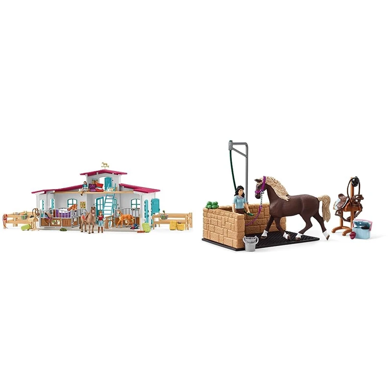 SCHLEICH 42567 Lakeside Riding Center Horse Club Toy Playset for children aged 5-12 Years & 42438n Washing area with Horse Club Emily & Luna Horse Club Toy Playset for children aged 5-12 Years