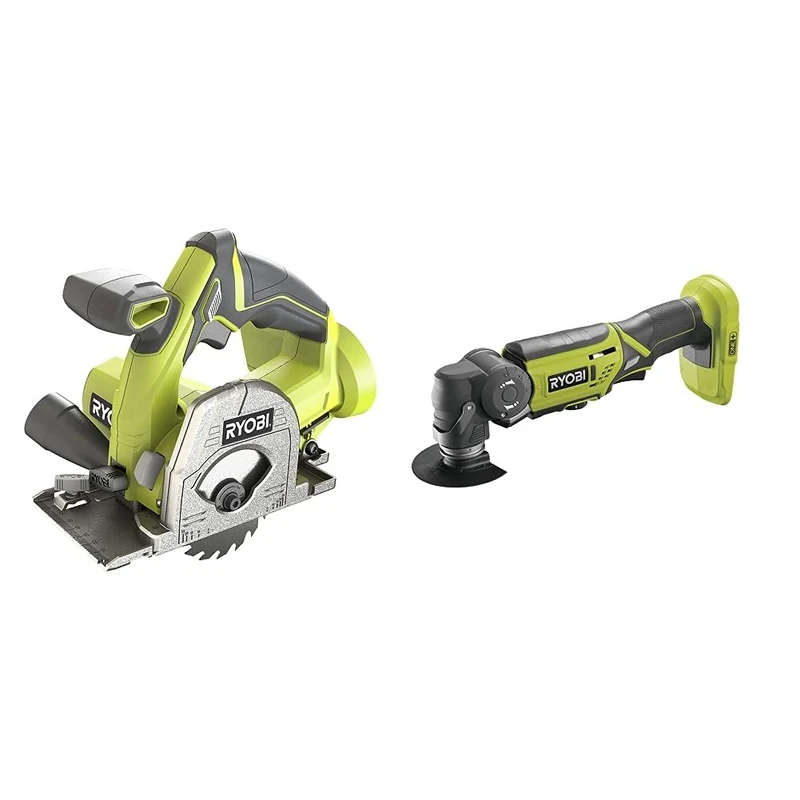 Ryobi R18MMS-0 ONE+ Cordless Multi Material Saw (Bare Tool), 18 V & ONEPlus R18MT-0 18V Cordless Multi Tool (Zero Tool), Hyper Green