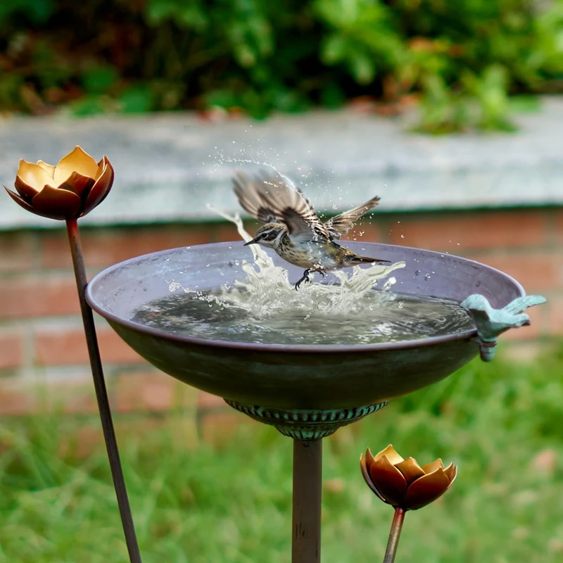 HOUYANG Diam 11.4" W x 32.3" H Cast Iron Pedestal Bird Bath, Bird Baths for Outdoors,Vintage Metal Bird Bath Garden Yard Decoration