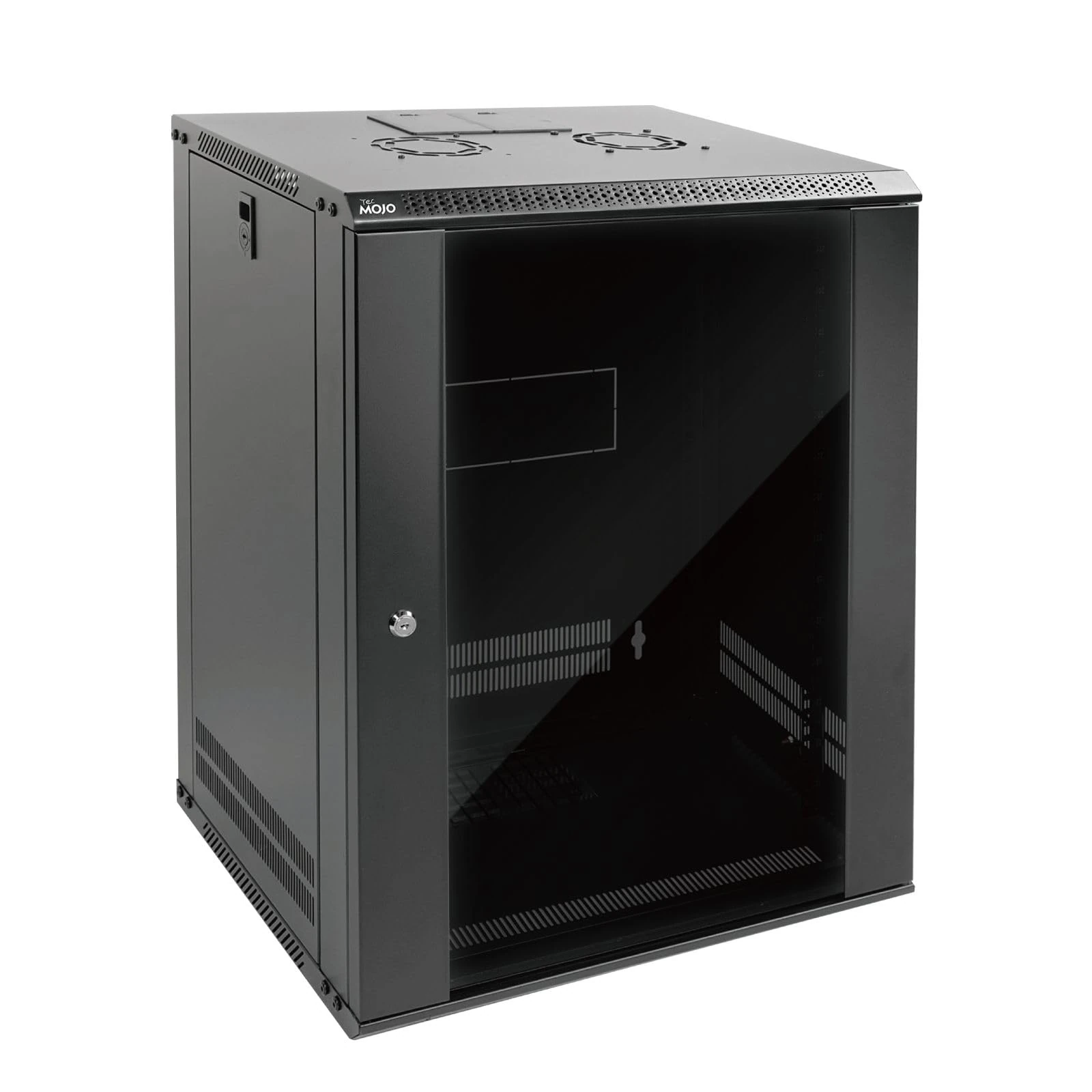 Tecmojo 15U Wall Mount Rack Network Cabinet for 19" IT Equipment,with Lockable Glass Door and Side Panels,Cooling Fan,17.7inch Depth,Black (15U)