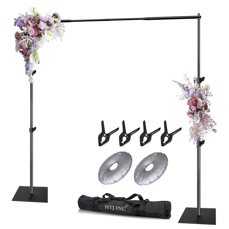 HYJ-INC Pipe and Drape Photography Backdrop Stand Kit Adjustable Photo Background Stand 10ft x 6.5ft with Metal Base for Parties Weddings Birthday Party Events Photo Booth