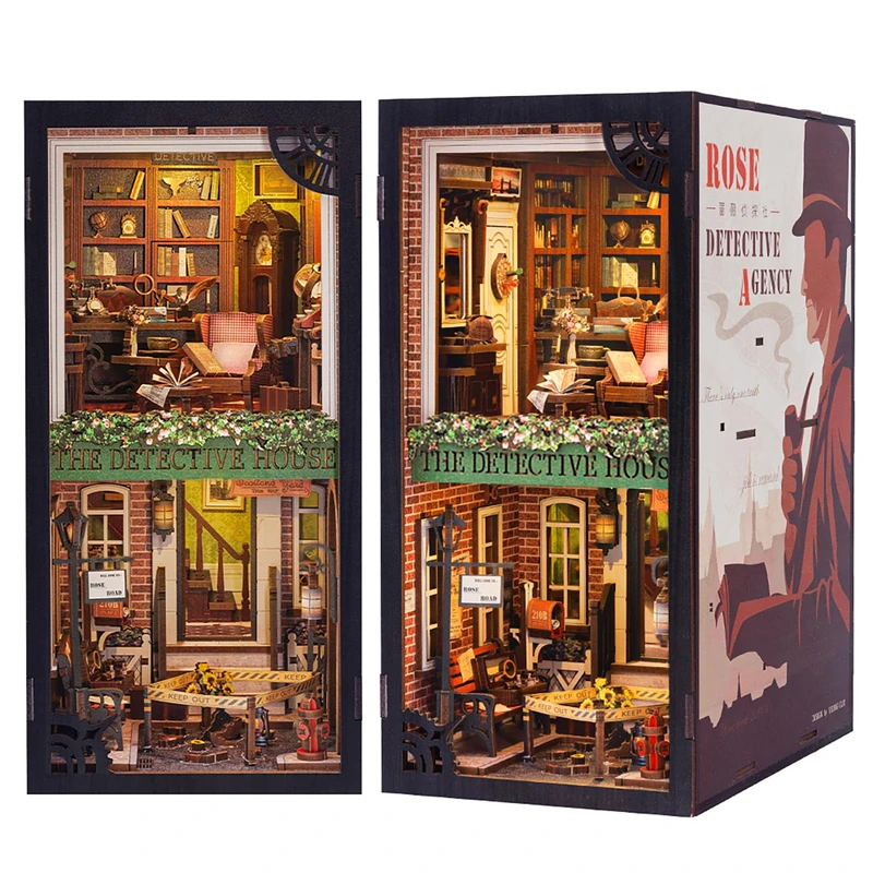 CUTEBEE Book Nook Kit - DIY Miniature House Dollhouse Kit for Adult and Teens, Booknook Bookshelf Decor Alley Model Build with LED Light, Gifts for Family and Friends