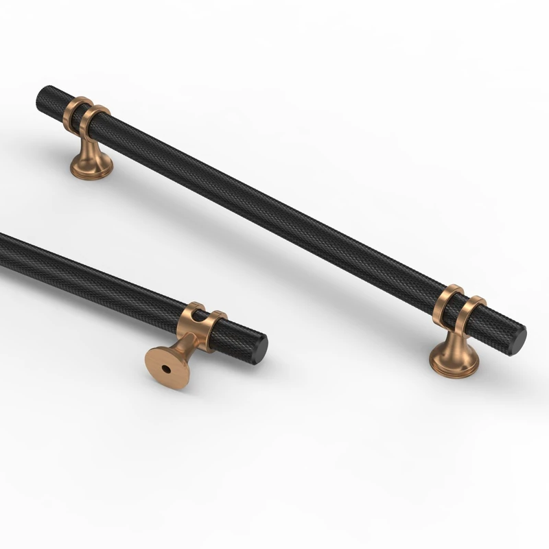 Asidrama 10 Pack 7.5 Inch(192mm) Knurled Matte Black and Champagne Bronze Kitchen Cabinet Handles, Cabinet Pulls Kitchen Cabinet Hardware Cupboard Handles Drawer Pulls