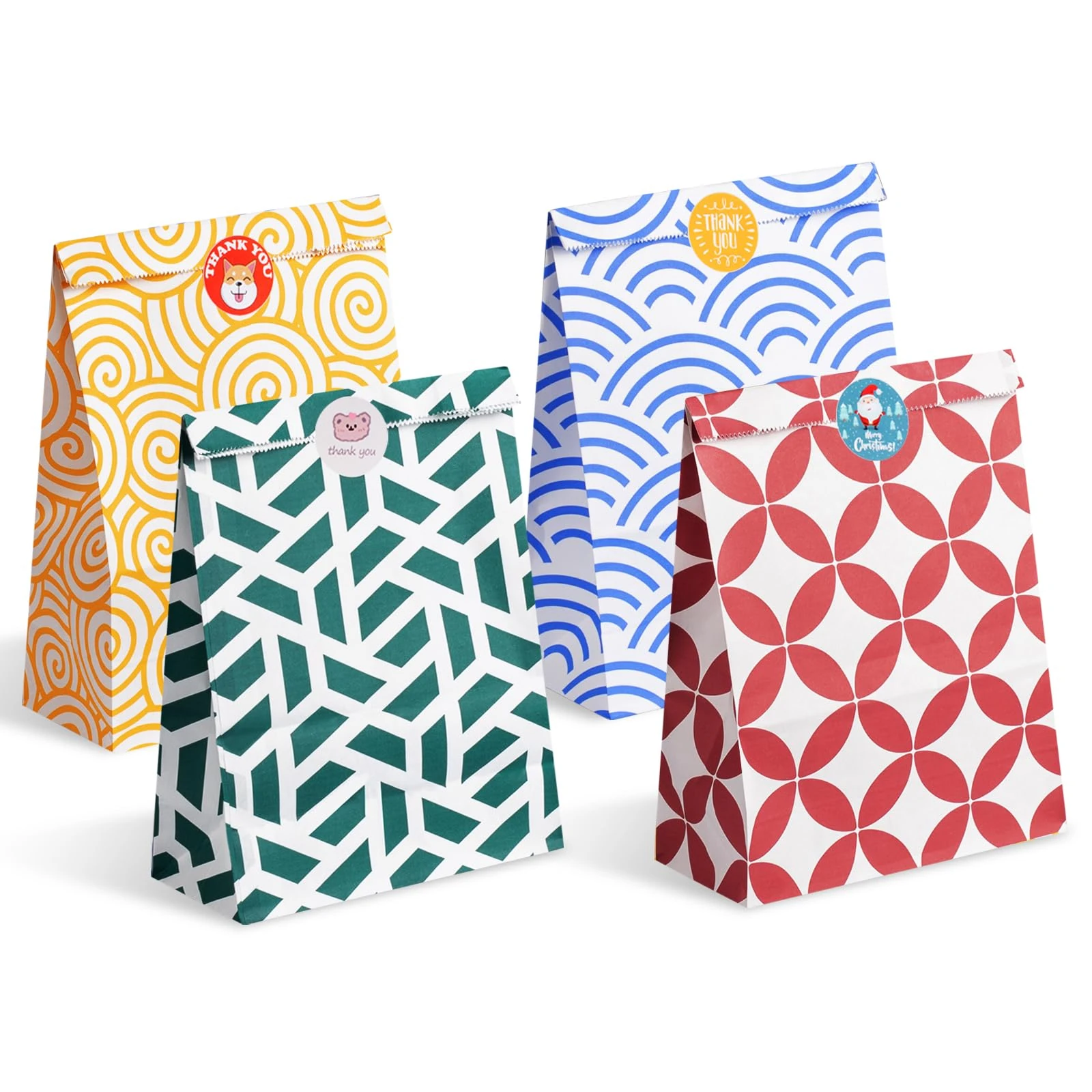 Parmedu Assorted Color Paper Gift Bags: 48 Medium Gift Bag - 24 * 17 * 8CM with 48 Stickers, Food Grade Take-out Bags for Christmas, Festivals, Birthdays, Parties, Weddings, Baby Showers