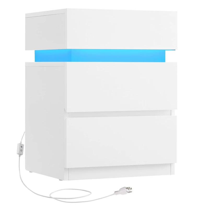 VASAGLE KAILYN Collection - Bedside Table with LED Lights, Adjustable Light Colours, 3 Drawers, Side Table, Modern Style, 35 x 40 x 55 cm, Cloud White LET630T11