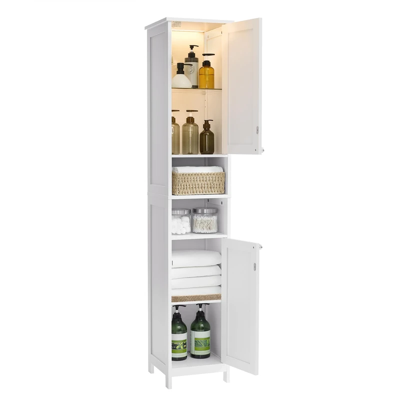 VASAGLE Tall Slim Bathroom Cabinet with Lights - BBC566W04