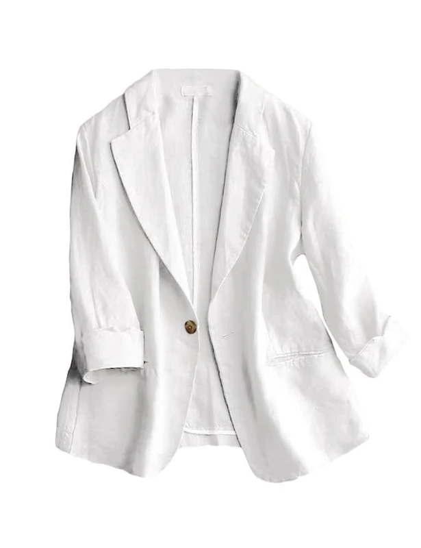 IDEALSANXUN Linen Blazer Women 3/4 Sleeve Lightweight Spring Summer Blazer Jackets, 1-White, M