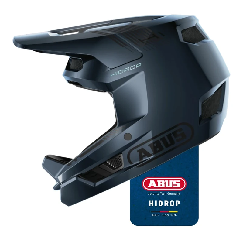 ABUS Downhill Bicycle Helmet HiDrop - Full-face Helmet with ABS Outer Shell for MTB Trails, Enduro and Bike Park - For Adults and Teenagers - ASTM-certified - Blue, Size S