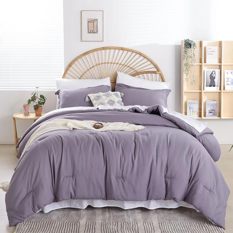weigelia 7-Piece Dusty Purple Boho Comforter Set - Full Size Bedding Set with Sheets for Women and Men