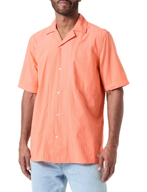 Armor Lux Short Sleeve Comfort Shark Collar Shirt, Coral E24, L