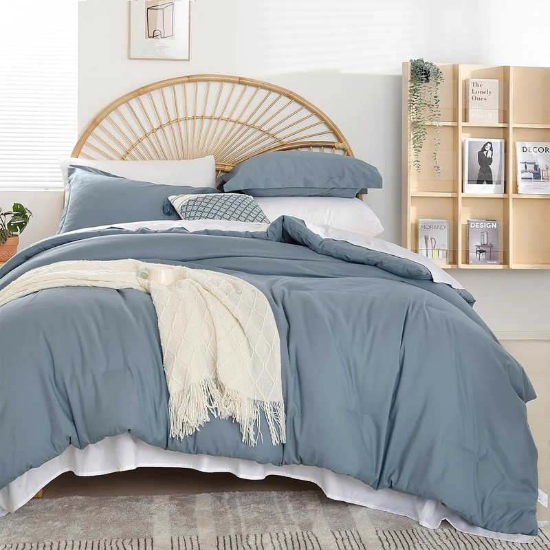 weigelia Dusty Blue Queen Comforter 7PCS Boho Bedding Set Queen Size Soft All Season Lightweight Microfiber Comforter with Fitted Sheets, Flat Sheets, Pillow Shams and Pillowcases