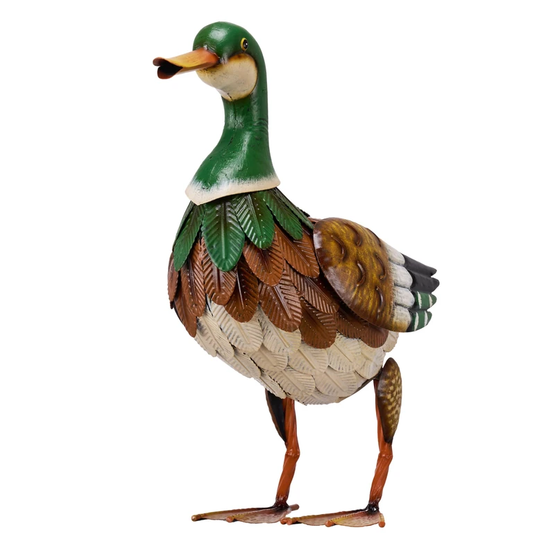 TERESA'S COLLECTIONS Garden Decor for Outside, Metal Mallard Duck Decorations for Outdoor Decor, 16 inch Duck Decoys Animal Outdoor Statues for Yard Patio Lawn Pool Porch Backyard