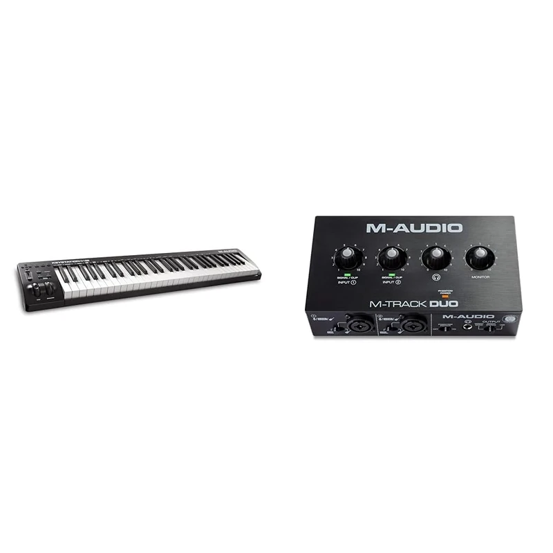 M-Audio Keystation 61MK3-61-Key USB MIDI Keyboard Controller with Pitch/Modulation Wheels & M-Track Duo – USB Audio Interface for Recording, Streaming and Podcasting with Dual XLR