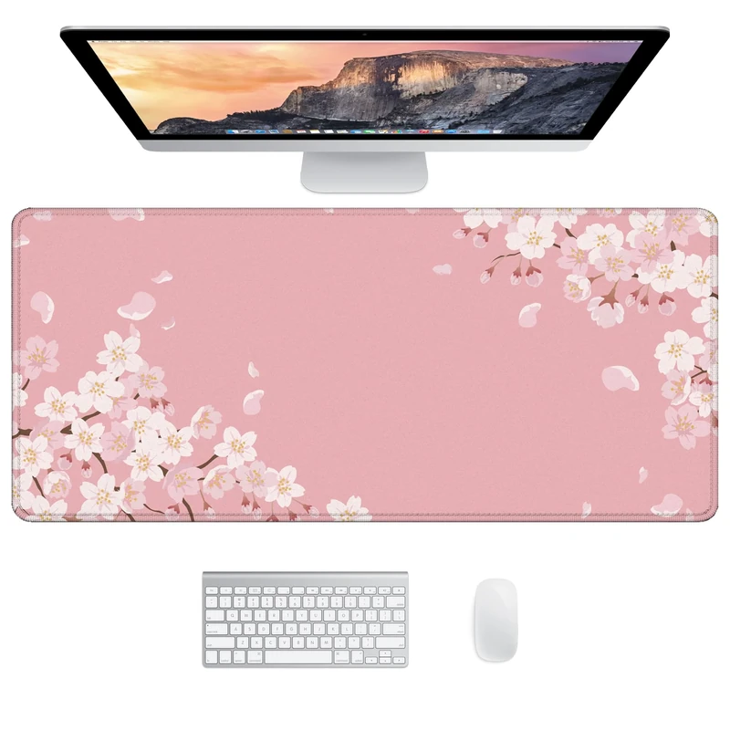 JJ PRIME Mouse Pad, XXL Desk Mat - Japanese Cherry Blossom, Smooth Surface, Anti-Slip Rubber Base, Protective, Stylish, 90 x 40cm