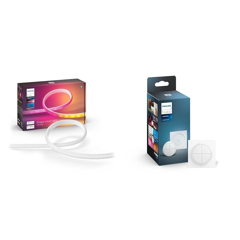 Philips Hue Gradient Light Strip 2m. for Syncing with Entertainment, Media and Music. & Tap Dial Switch [White] Easy Smart Lighting Control. Indoor Home Lighting Automation