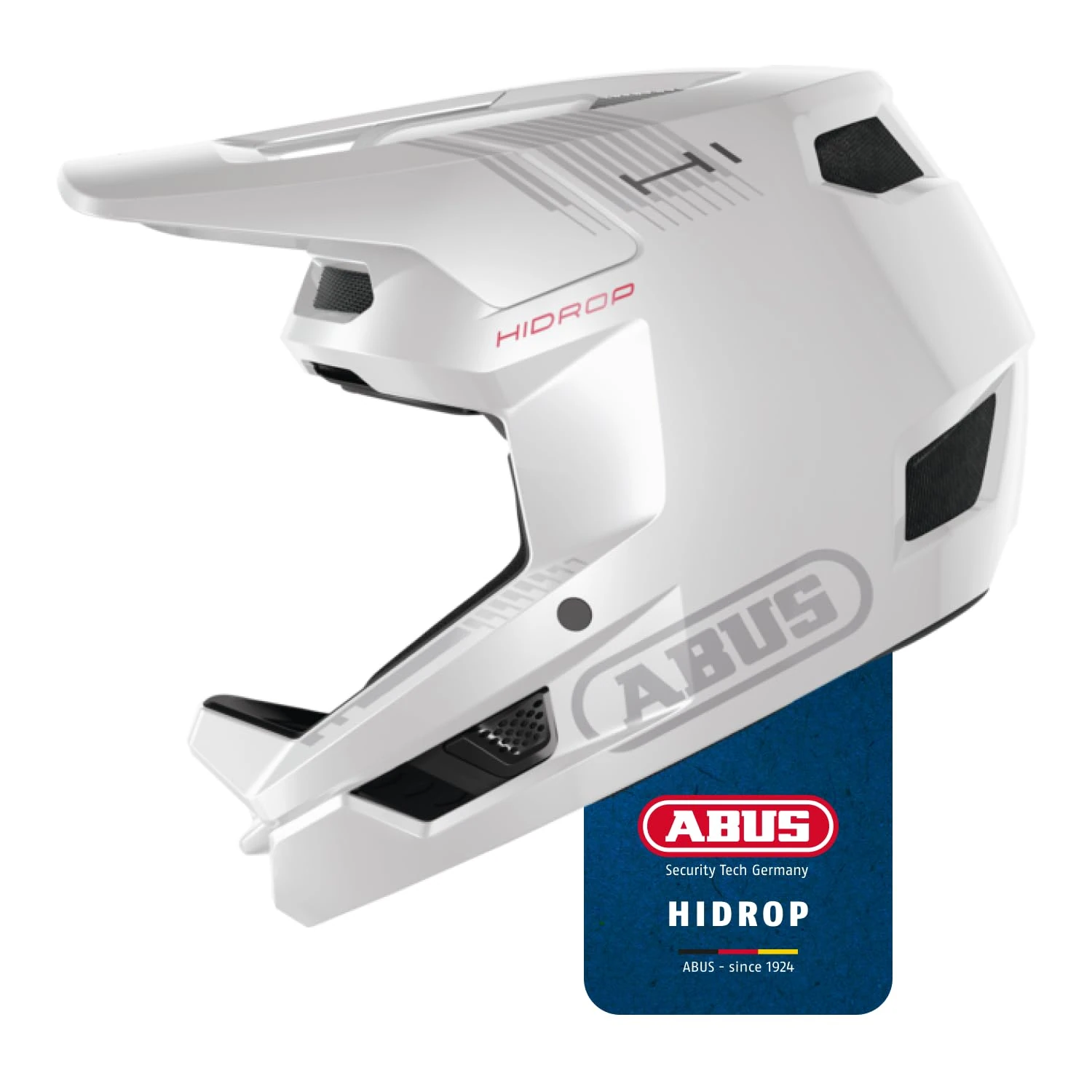 ABUS Downhill Bicycle Helmet HiDrop - Full-face Helmet with ABS Outer Shell for MTB Trails, Enduro and Bike Park - For Adults and Teenagers - ASTM-certified - White, Size L