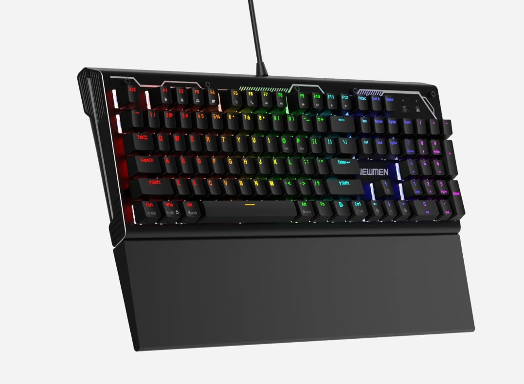 NEWMEN GM101 Mechanical Gaming Keyboard(Red Switches),Wired RGB Backlit Hot Swappable Keyboard with Foldable Wrist Rest,Anti-Ghosting Ergonomic Mechanical Keyboards for PC/Mac/Win,QWERTY Layout,Black