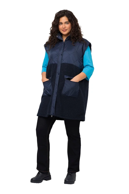 Ulla Popken Women's Quilted Vest, midnight blue, 46-48