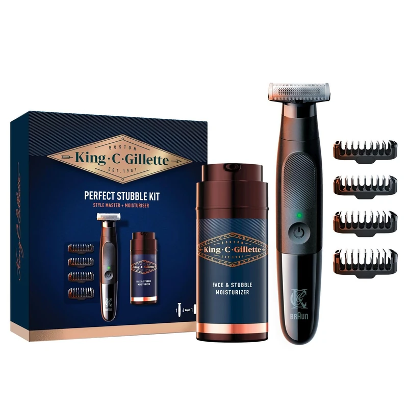 King C. Gillette Men's Perfect Stubble Kit Gift Set, with Style Master Electric Razor for Men and Moisturiser