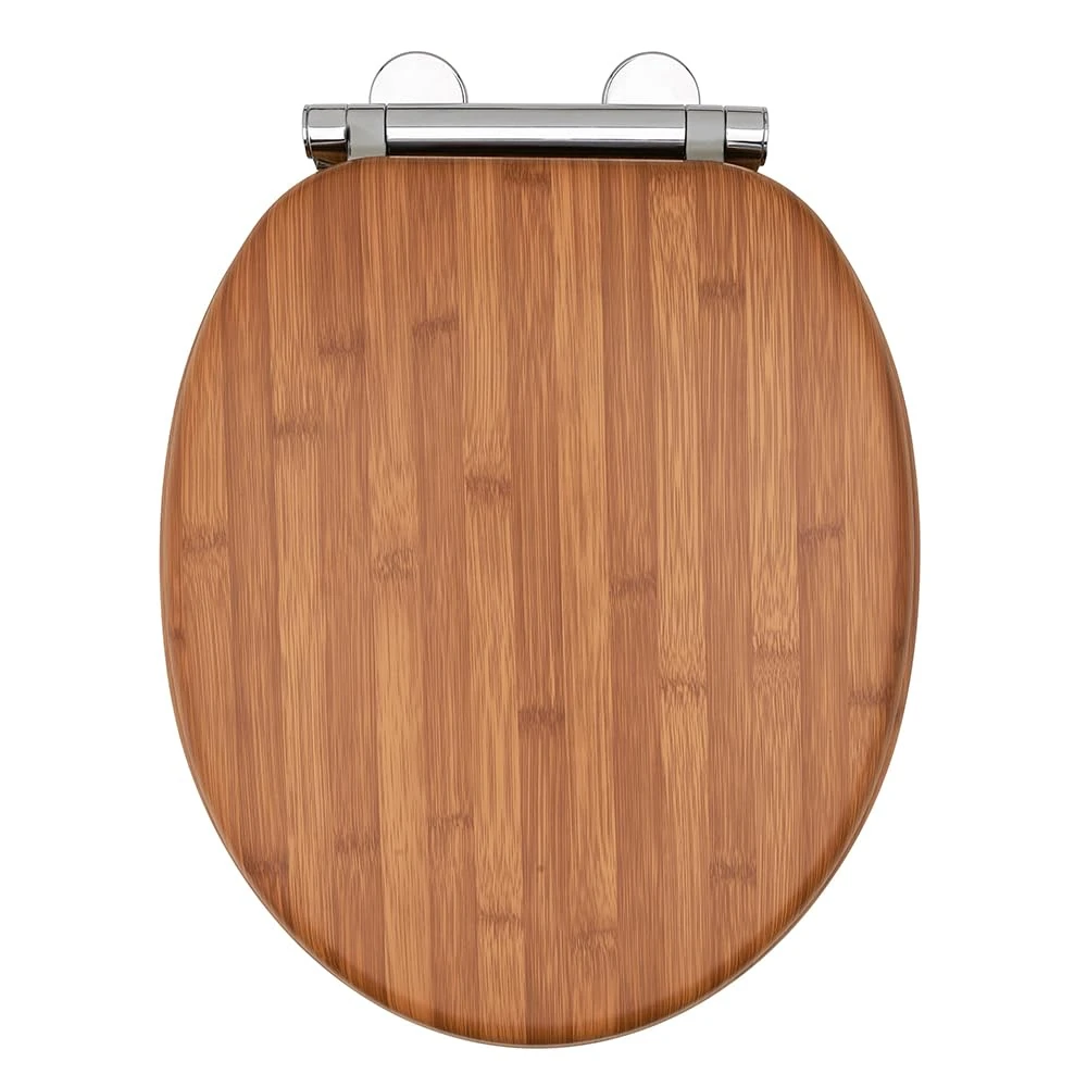 AQUALONA® Luxury Soft Close Toilet Seat - Moulded Wood - Stainless Steel Slow Close Hinges - Click, Lift & Clean Technology (Bamboo Toilet Seat)