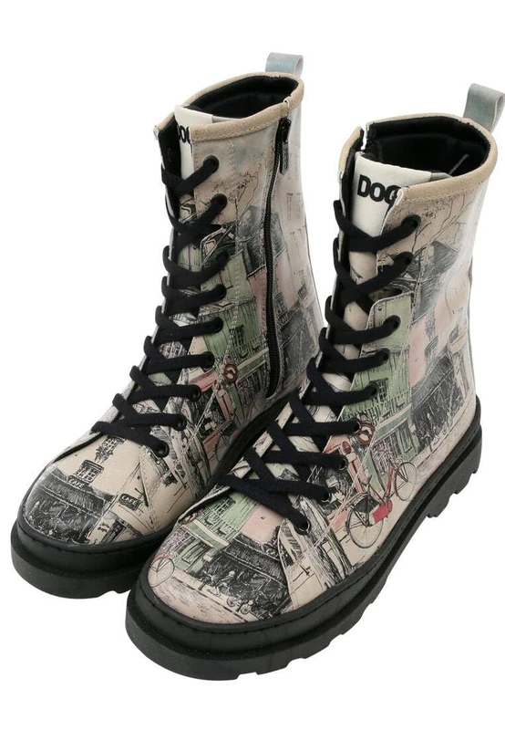 DOGO Women's Beige Vegan Leather Long Zip Boots – Bonjour Paris Pattern 40, beige, 7 UK