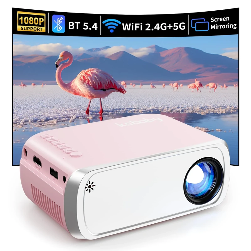 LED Aesthetic Video Mini Projector for Outdoor Portable Movies - Compatible with HDMI, USB, Laptop, TV Stick, iOS and Android Phone (Pink)