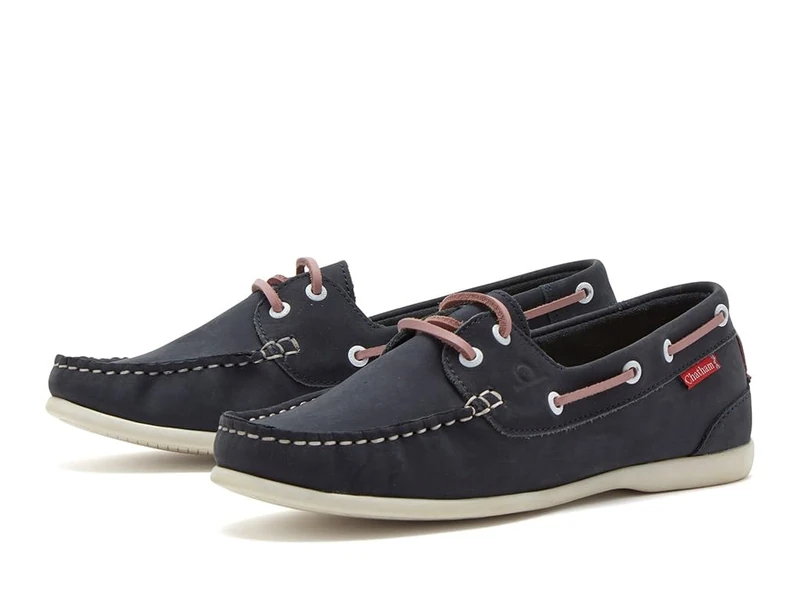 Chatham Women's Penang Navy/Pink Leather Boat Shoes, 6