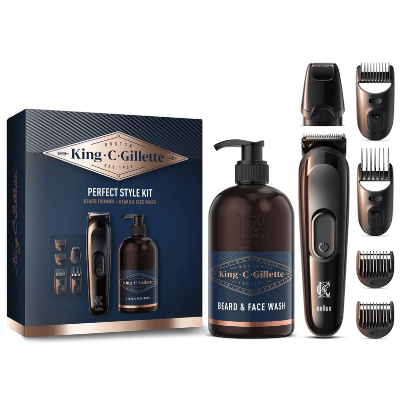 King C. Gillette Men's Perfect Style Beard Kit Gift Set with Trimmer and Beard and Face Wash