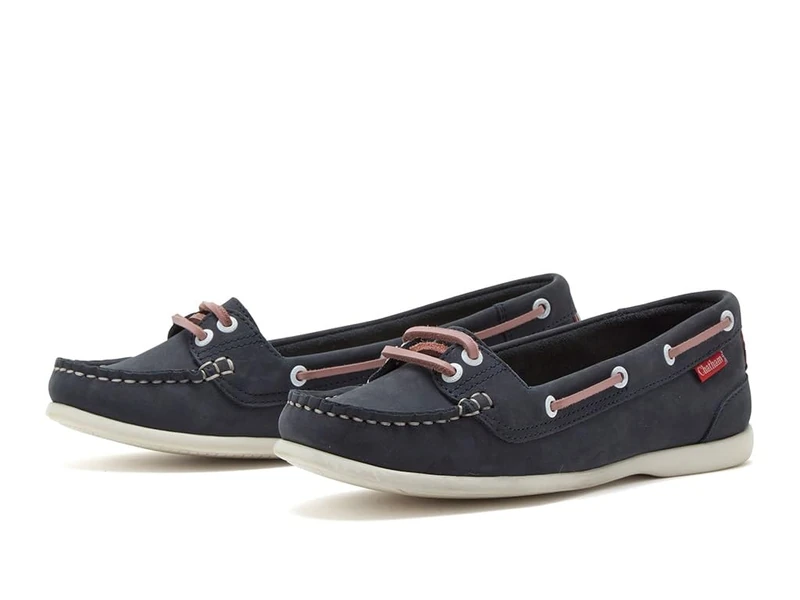 Chatham Women's Payar Navy/Pink Leather Boat Shoes, 4