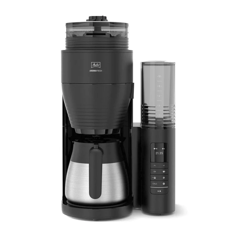 Melitta Filter Coffee Machine with Integrated Ceramic Grinder with 11 Settings, Adjustable Strength, Makes 2 to 10 Cups, Timer Function, AromaFresh II, 3.7 kg, Black/Chrome, UK Plug