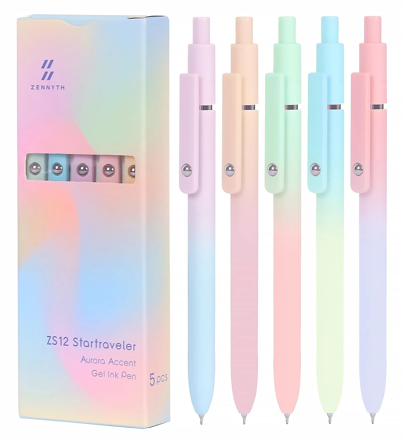 FIOVER 5pcs Black Ink Medium Point 0.7mm Gel Pens with Comfort Grip, Aesthetic Pens for School Office Supplies