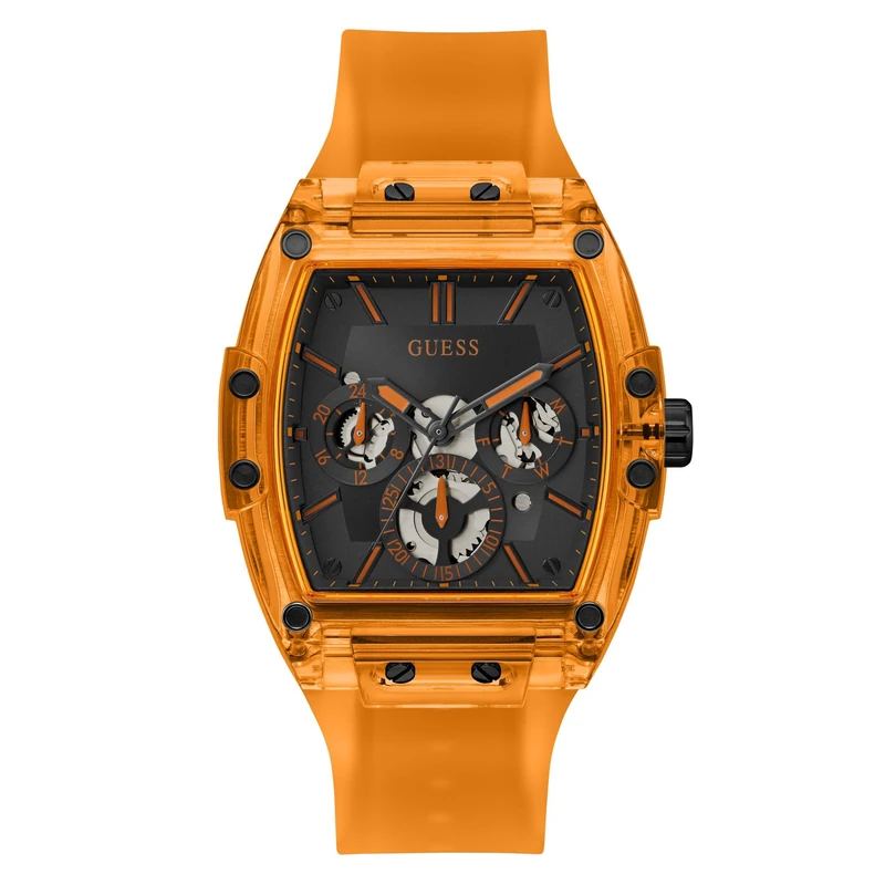 GUESS Phoenix Watch - Black Dial with Orange Silicone Strap