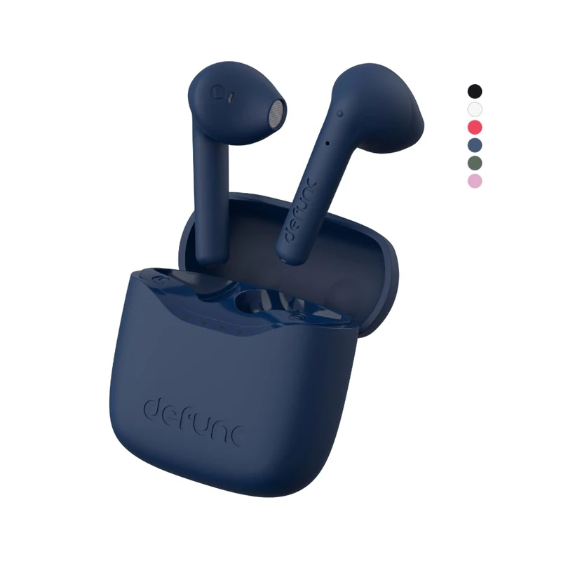 Defunc True Lite Blue - Wireless Bluetooth 5.3 Hi-Fi Stereo Sound Headphones, Touch Control, Integrated Microphones, 20 Hours Playback Time, USB-C Charge, for iOS and Android Phone