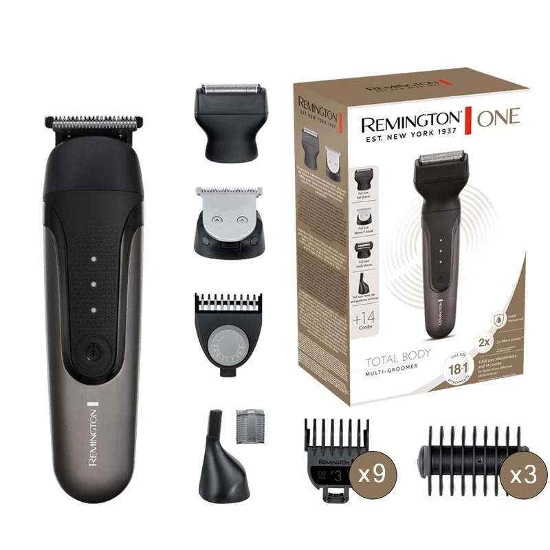 Remington Multi-Hair Trimmer & Beard Trimmer Men's ONE [Includes 18 Attachment Heads/Combs] Hair Trimmer, Beard Trimmer, Twill/Nose/Ear & Eyebrow Trimmer (Waterproof, Lithium) Multi-Groomer PG780