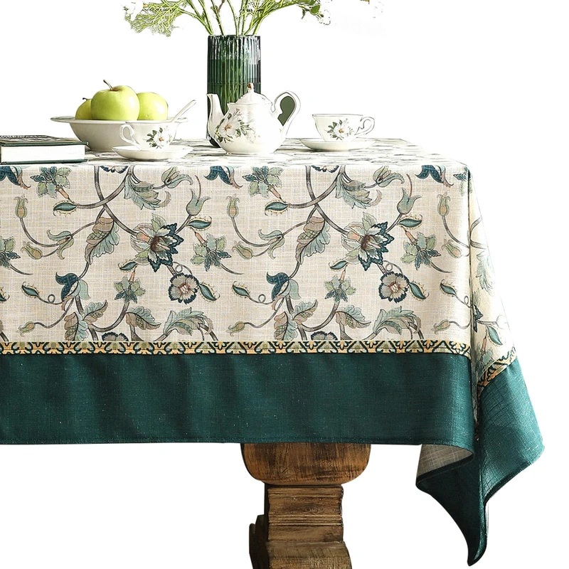 patdrea Designer Green Small Linen Table Cloth for Rectangle Table,Vintage Floral Pattern Durable Tablecloth,French Cover Decor for Kitchen Dining,Christmas,Thanksgiving,Tea Party,55"x71"-Noah