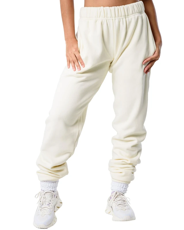 Kamo Fitness CozyTec High-Waisted Sweatpants for Women Baggy: Comfy Lounge Pants with Pockets Crafted from Soft Thick Fleece, Gardenia, XS