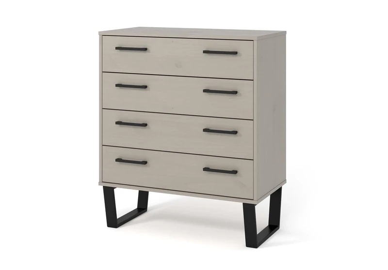 Home Source Industrial Style Chest of Drawers, Pine Home Bedroom Storage Organiser, 4 Drawer, Grey