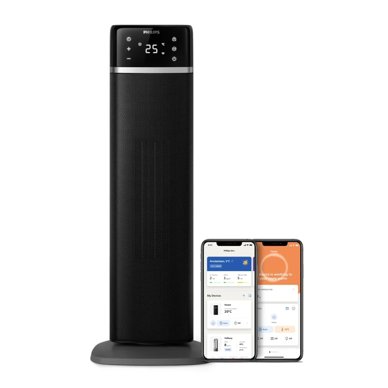 Philips 5000 Series Energy Efficient Connected Tower Fan Heater, 2000W, up to 50% energy savings, temperature display, 5 safety features, 4 modes, 60° oscillation, quiet, black & dark grey (CX5120/11)