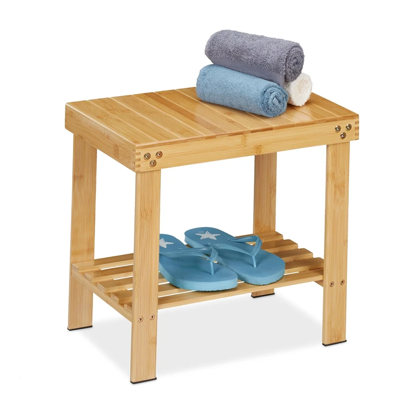 Relaxdays Bamboo Bench, Modern Style, 41.5 x 44 x 28 cm, Natural, 150 kg Weight Capacity, Extra Storage Space