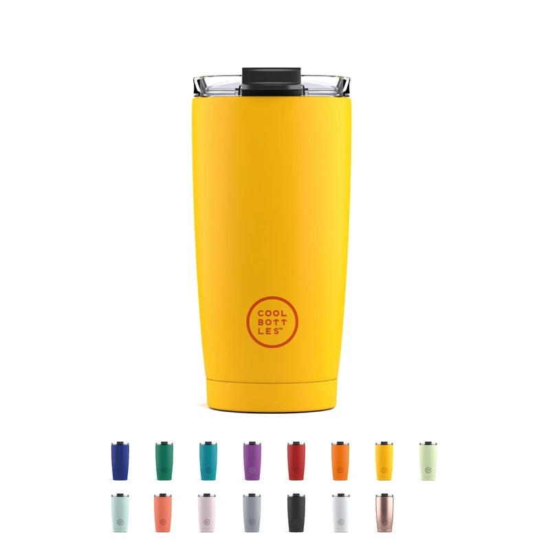 Cool Bottles - Tumbler – Stainless Steel Thermal Tumbler – 550 ml – Vivid Yellow – Coffee Thermos – Airtight Lid – Cold 10 Hours and Hot 5 Hours – Anti-Stain Product