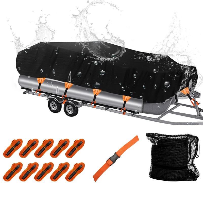 NEVERLAND Pontoon Boat Cover - Waterproof, Heavy Duty, Marine Grade Polyester Canvas, Trailerable, Fits 21'-24' Length x 104" Beam Width
