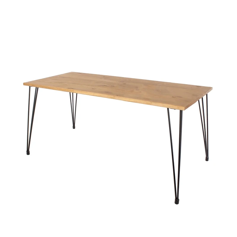 Home Source Dining, Solid Pine Industrial Style Kitchen Table, Metal Hairpin Legs, 150cm