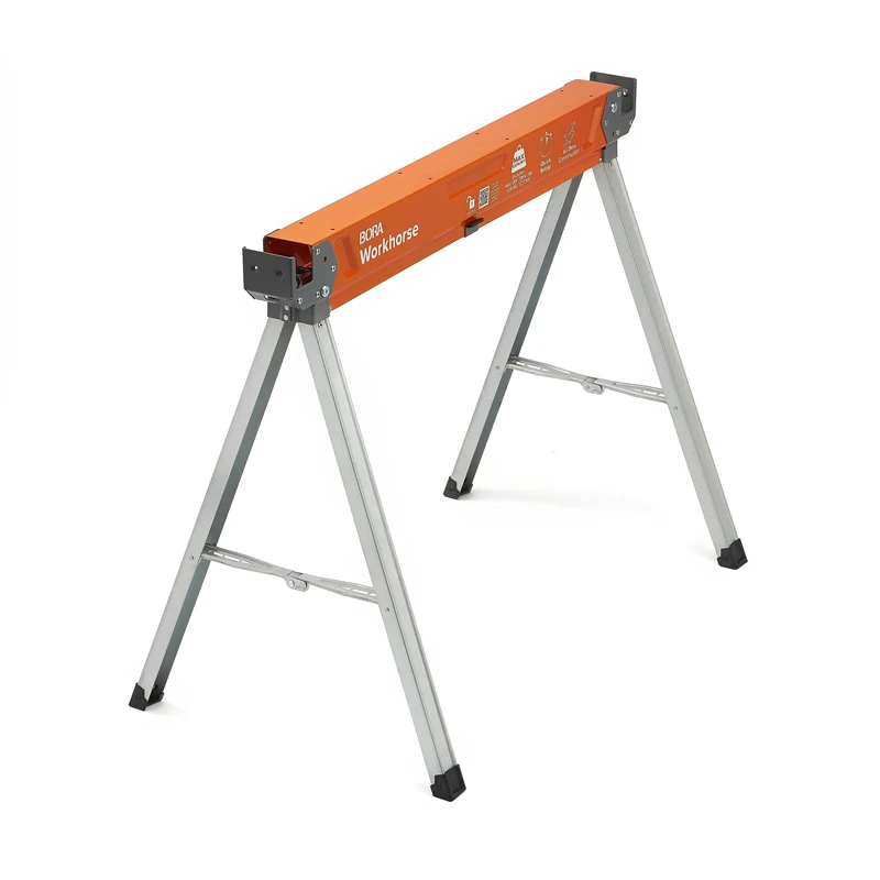 Bora Workhorse Sawhorse - Single Piece Stand with Folding Legs, Metal Top for 2x4, Heavy Duty Pro Saw Horse for Woodworking, Carpenters, Contractors, PM-3350