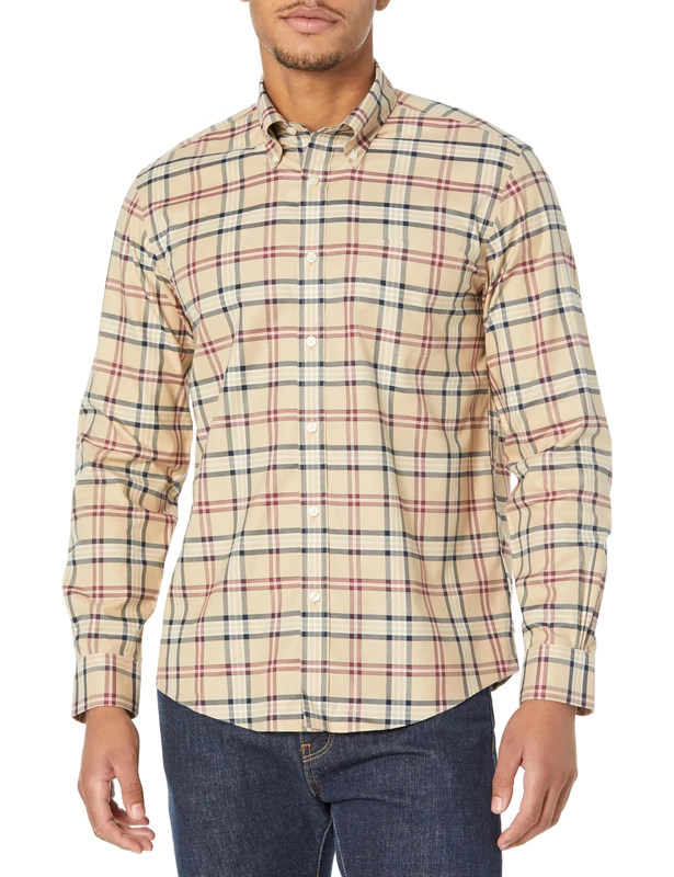 Brooks Brothers Men's Non-Iron Stretch Twill Long Sleeve Tartan Sport Shirt, Safari Tartan, S