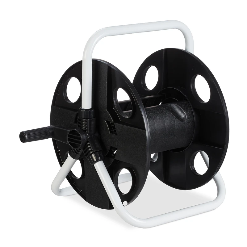 Relaxdays Garden Reel, 30 Meters 1/2" Hose, Handle, Steel, Plastic, Mobile. Space-Saving, HWD: 38x42x31 cm, Black/White